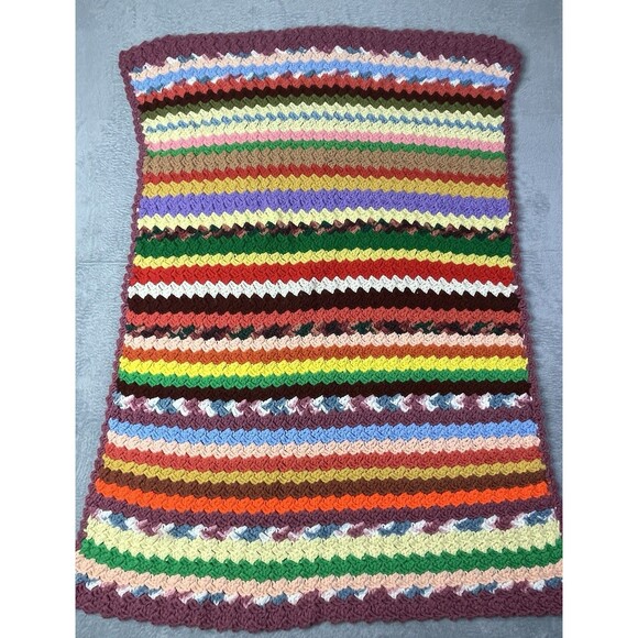 Vintage Handmade Crocheted Grannycore Afghan Throw Blanket 44x32 Fall Cottage - Picture 2 of 7